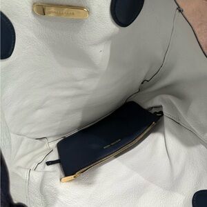 Navy and White Leather Tote Bag